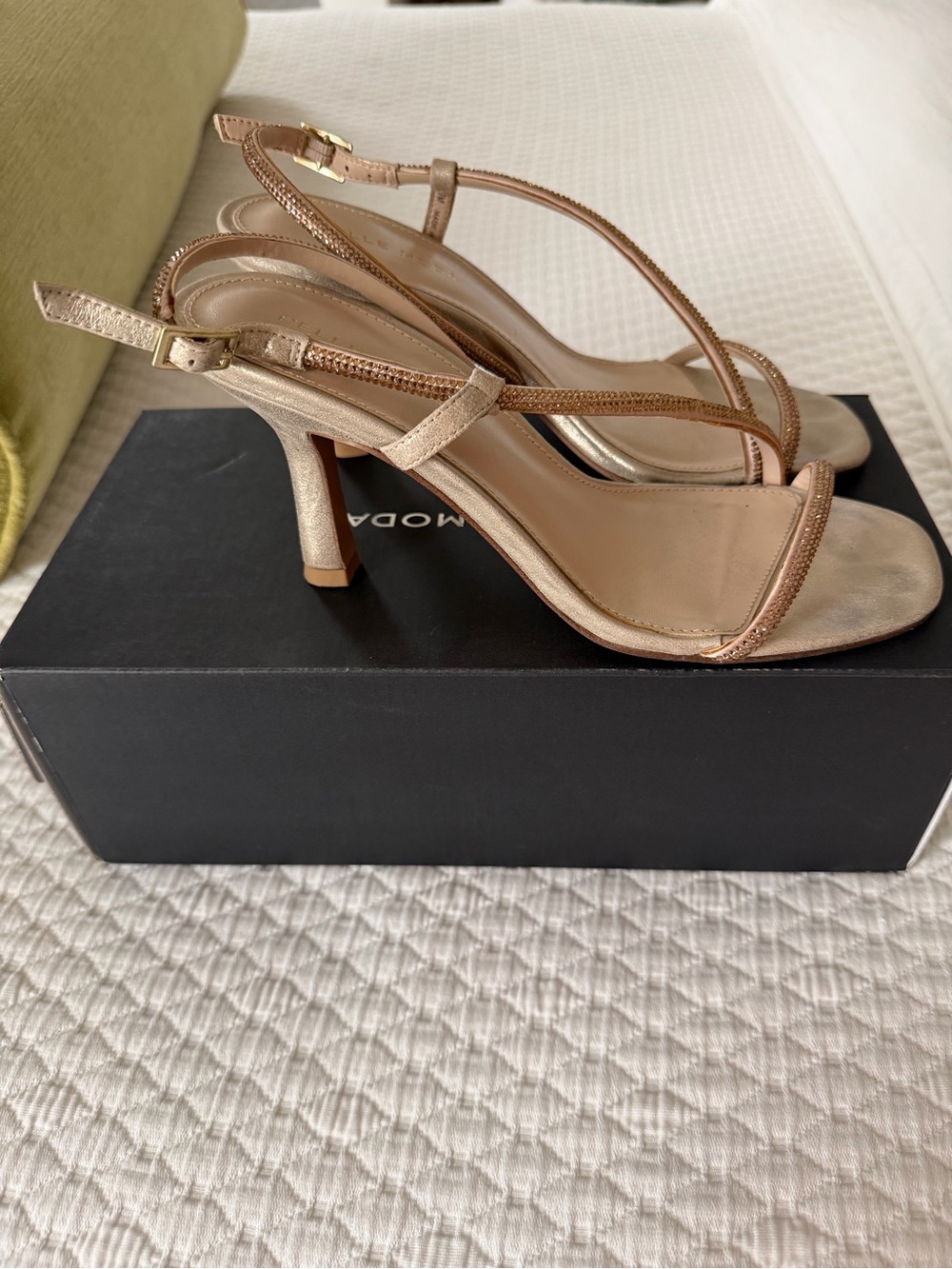 Pelle Moda Metallic Rose Gold Strappy Slingback Sandals
